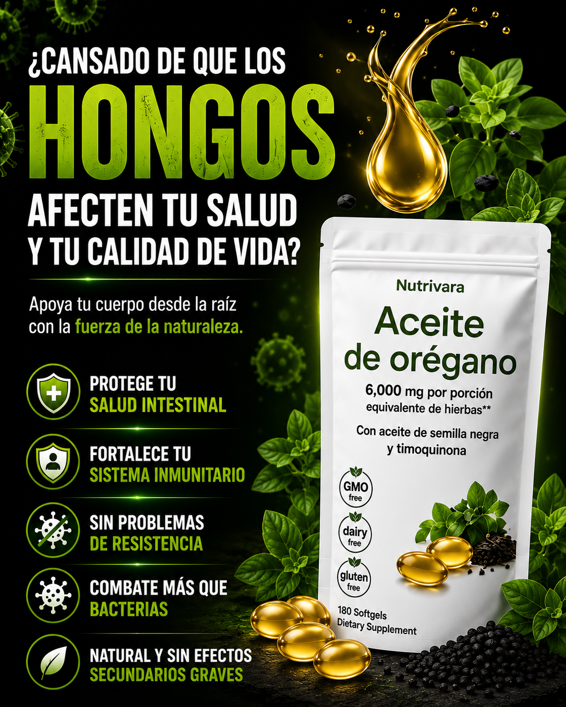 Cápsulas de Aceite de Orégano (Pack de 90 Cápsulas Blandas)