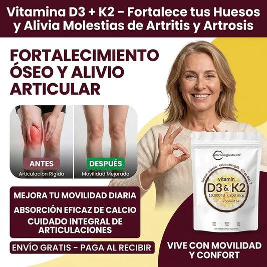 Vitamina D3 + K2 –  Alivia Molestias de Artritis y Artrosis (2x 90Gr)